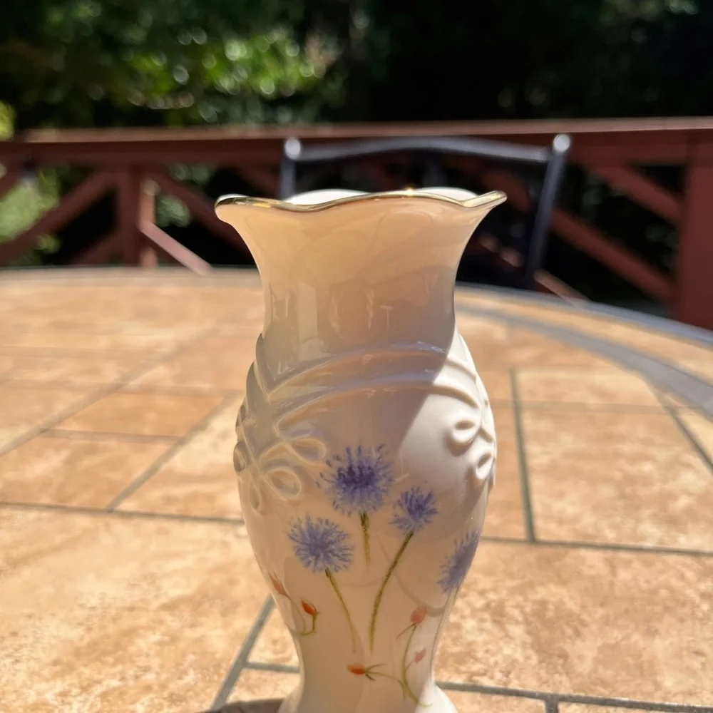 Lenox bud vase with painted cornflowers